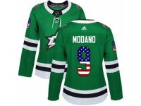 Women Adidas Dallas Stars #9 Mike Modano Green USA Flag Fashion NHL Jersey