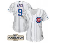 Women Javier Baez #9 Chicago Cubs 2017 Postseason White Cool Base Jersey