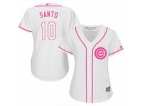 Women Majestic Chicago Cubs #10 Ron Santo White Fashion MLB Jersey