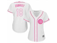 Women Majestic Chicago Cubs #18 Ben Zobrist White Fashion MLB Jersey