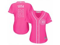 Women Majestic Chicago Cubs #21 Sammy Sosa Pink Fashion MLB Jersey