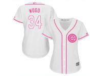 Women Majestic Chicago Cubs #34 Kerry Wood White Fashion MLB Jersey