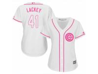 Women Majestic Chicago Cubs #41 John Lackey White Fashion MLB Jersey