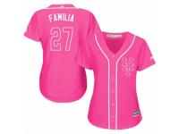 Women Majestic New York Mets #27 Jeurys Familia Pink Fashion Cool Base MLB Jersey