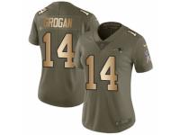 Women Nike New England Patriots #14 Steve Grogan Limited Olive/Gold 2017 Salute to Service NFL Jersey