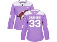 Women's Adidas Alex Goligoski Authentic Purple NHL Jersey Arizona Coyotes #33 Fights Cancer Practice