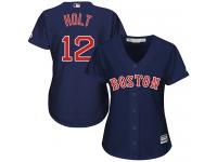Women's Majestic Boston Red Sox #12 Brock Holt Authentic Navy Blue Alternate Road MLB Jersey