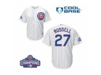 Youth Majestic Chicago Cubs #27 Addison Russell Authentic White Home 2016 World Series Champions Cool Base MLB Jersey
