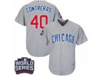 Youth Majestic Chicago Cubs #40 Willson Contreras Authentic Grey Road 2016 World Series Bound Cool Base MLB Jersey