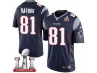 Youth Nike New England Patriots #81 Clay Harbor Elite Navy Blue Team Color Super Bowl LI 51 NFL Jersey