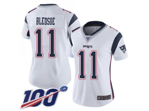 #11 Limited Drew Bledsoe White Football Road Women's Jersey New England Patriots Vapor Untouchable 100th Season