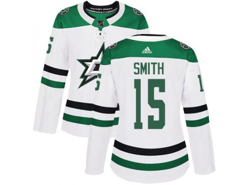 #15 Authentic Bobby Smith White Adidas NHL Away Women's Jersey Dallas Stars