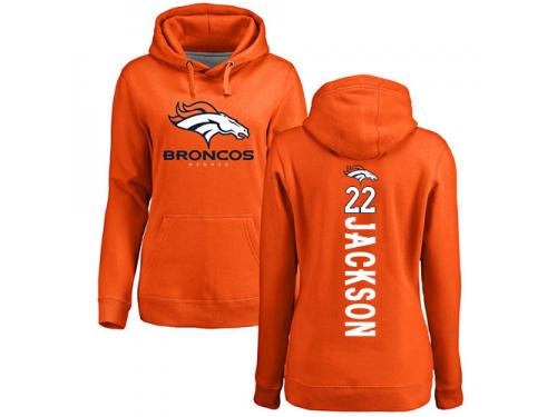#22 Kareem Jackson Orange Football Backer Women's Denver Broncos Pullover Hoodie