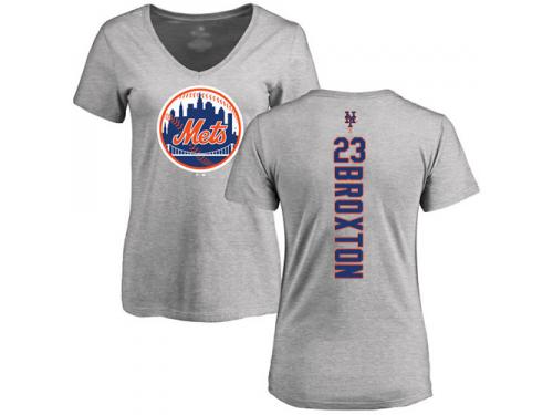 #23 Keon Broxton Women's Ash Baseball - Backer New York Mets T-Shirt