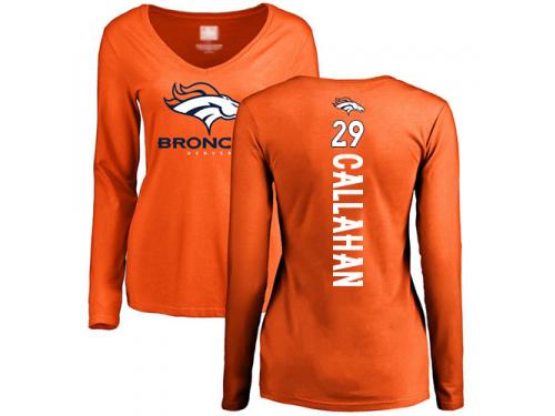 #29 Bryce Callahan Orange Football Backer Women's Denver Broncos Long Sleeve T-Shirt
