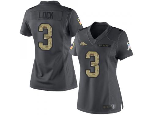 #3 Limited Drew Lock Black Football Women's Jersey Denver Broncos 2016 Salute to Service