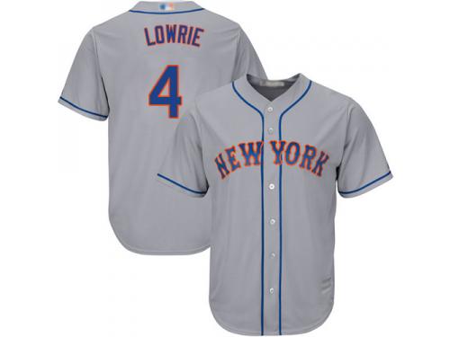 #4  Jed Lowrie Men's Grey Baseball Jersey - Road New York Mets Cool Base
