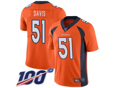 #51 Limited Todd Davis Orange Football Home Men's Jersey Denver Broncos Vapor Untouchable 100th Season