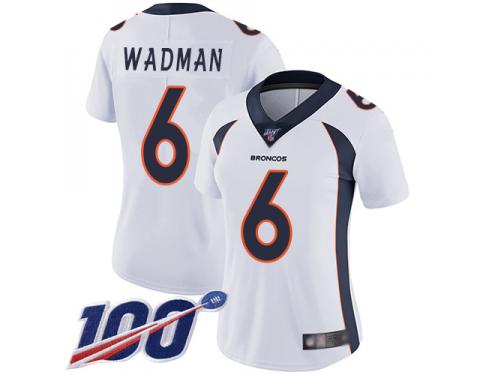 #6 Limited Colby Wadman White Football Road Women's Jersey Denver Broncos Vapor Untouchable 100th Season