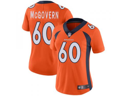 #60 Limited Connor McGovern Orange Football Home Women's Jersey Denver Broncos Vapor Untouchable