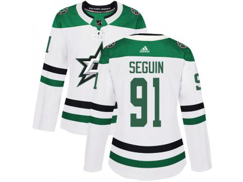 #91 Authentic Tyler Seguin White Adidas NHL Away Women's Jersey Dallas Stars