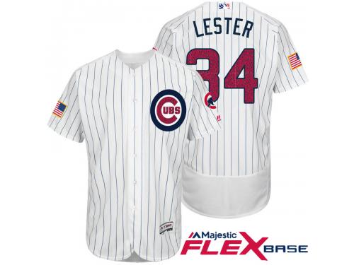 Chicago Cubs #34 Jon Lester White Stars & Stripes 2016 Independence Day Flex Base Jersey