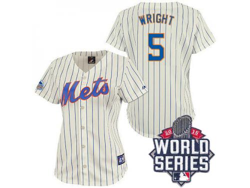 Cream David Wright Women #5 Majestic MLB New York Mets 2015 World Series Jersey