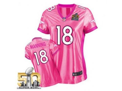 Elite Peyton Manning WoMen Jersey - Denver Broncos #18 New Be Luvd Pink Super Bowl 50 Bound Nike NFL