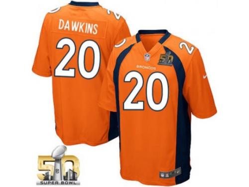 Game Brian Dawkins Men Jersey - Denver Broncos #20 Home Orange Super Bowl 50 Bound Nike NFL