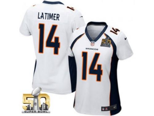 Game Cody Latimer WoMen Jersey - Denver Broncos #14 Road White Super Bowl 50 Bound Nike NFL