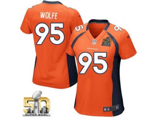 Game Derek Wolfe WoMen Jersey - Denver Broncos #95 Home Orange Super Bowl 50 Bound Nike NFL