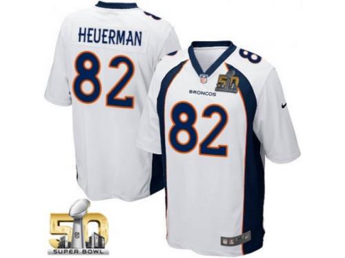 Game Jeff Heuerman Youth Jersey - Denver Broncos #82 Road White Super Bowl 50 Bound Nike NFL