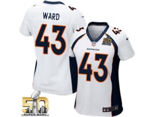 Game T.J. Ward WoMen Jersey - Denver Broncos #43 Road White Super Bowl 50 Bound Nike NFL