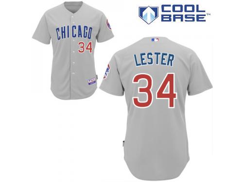 Grey Jon Lester Men #34 Majestic MLB Chicago Cubs Cool Base Road Jersey