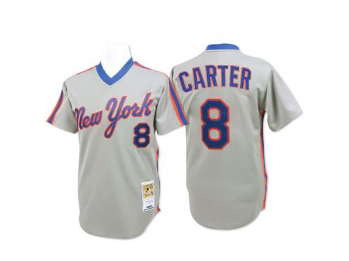 Grey Throwback Gary Carter Men #8 Mitchell And Ness MLB New York Mets Jersey