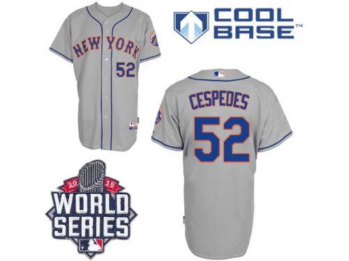 Grey Yoenis Cespedes Men #52 Majestic MLB New York Mets 2015 World Series Cool Base Road Jersey