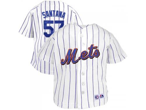 Majestic Johan Santana New York Mets Preschool Home Replica Player Jersey - White Royal Blue Pinstripe