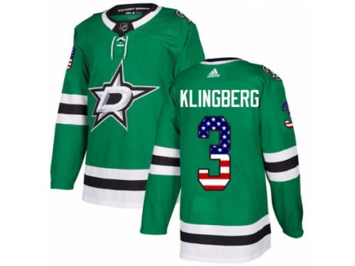 Men Adidas Dallas Stars #3 John Klingberg Green USA Flag Fashion NHL Jersey