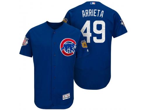 Men Chicago Cubs Jake Arrieta #49 Royal 2017 Spring Training Cactus League Patch Authentic Collection Flex Base Jersey