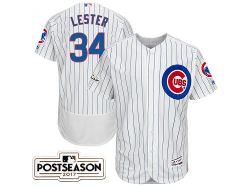 Men Chicago Cubs Jon Lester #34 White 2017 Postseason Patch Flex Base Jersey