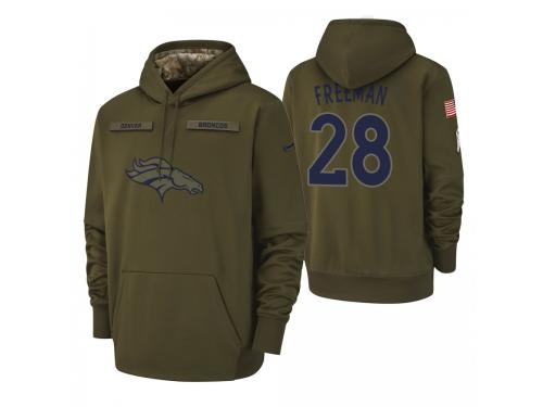 Men Denver Broncos #28 Royce Freeman Olive 2018 Salute to Service Pullover Hoodie