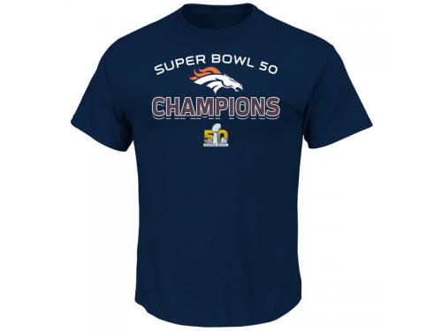 Men Denver Broncos Majestic Super Bowl 50 Champions Beyond Victory T-Shirt - Navy