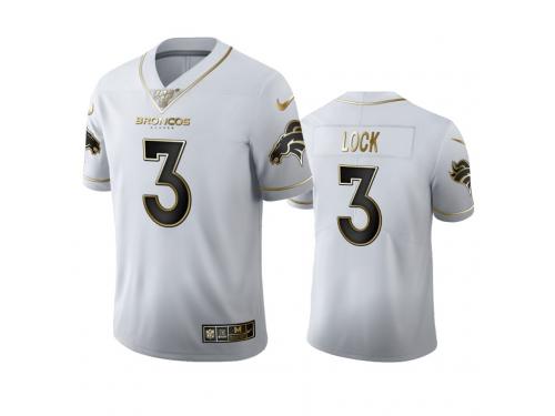 Men Drew Lock Broncos White 100th Season Golden Edition Jersey