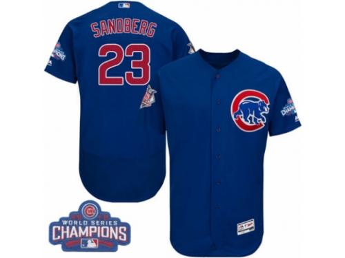 Men Majestic Chicago Cubs #23 Ryne Sandberg Royal Blue 2016 World Series Champions Flexbase Authentic Collection MLB Jersey