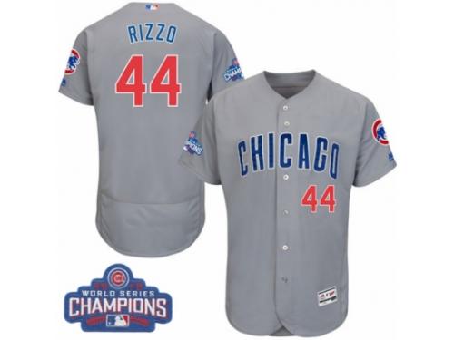 Men Majestic Chicago Cubs #44 Anthony Rizzo Grey 2016 World Series Champions Flexbase Authentic Collection MLB Jersey