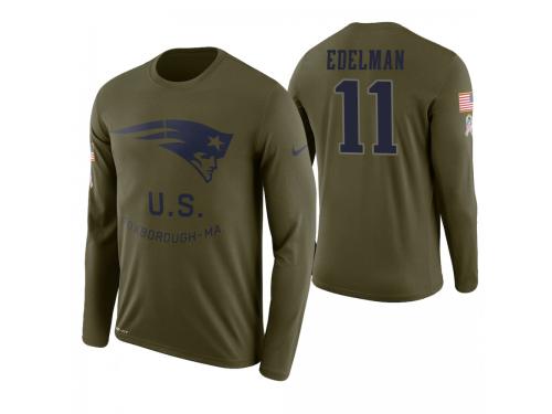 Men New England Patriots #11 Julian Edelman 2018 Salute to Service Long Sleeve Olive T-Shirt