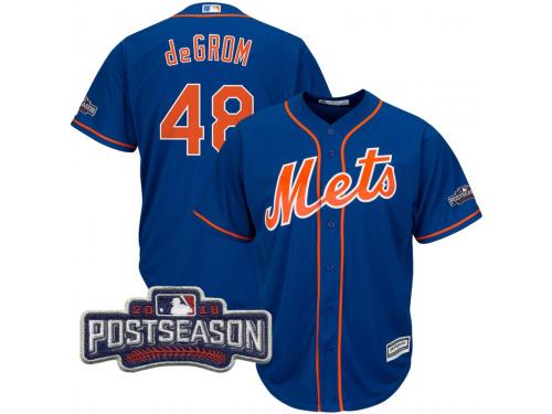 Men New York Mets Jacob deGrom #48 Royal 2016 Postseason Patch Cool Base Jersey