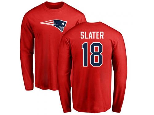 Men Nike Matthew Slater Red Name & Number Logo - NFL New England Patriots #18 Long Sleeve T-Shirt