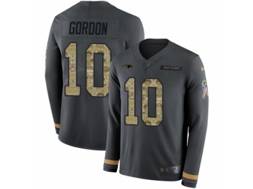 Men Nike New England Patriots #10 Josh Gordon Limited Black Salute to Service Therma Long Sleeve NFL Jersey