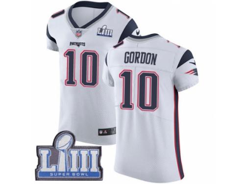 Men Nike New England Patriots #10 Josh Gordon White Vapor Untouchable Elite Player Super Bowl LIII Bound NFL Jersey